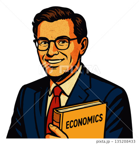 male economist with economics book vector 135208433