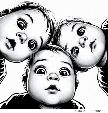 Surprised Babies Looking Down engraving vector 135208435