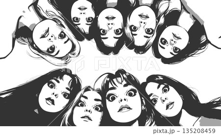 curious group faces engraving vector illustration curious group faces engraving vector illustration 135208459