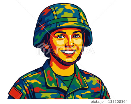 Smiling female soldier raster illustration Smiling female soldier raster illustration 135208564