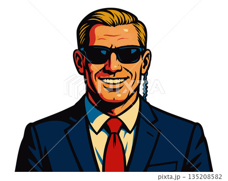 Secret Service Agent Wearing Sunglasses Earpiece 135208582