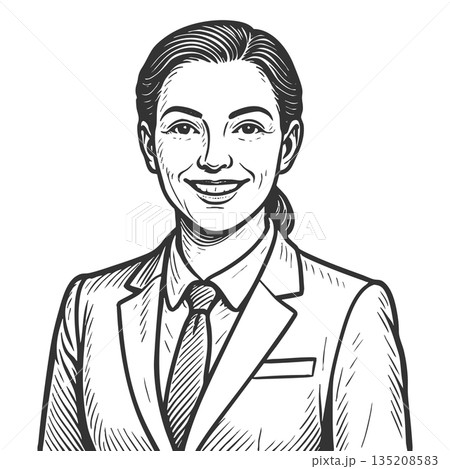 smiling female sales manager engraving raster 135208583
