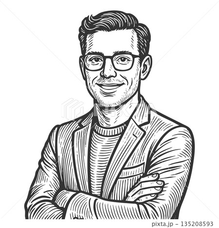 confident product manager engraving sketch raster 135208593