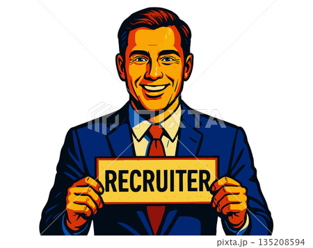 Smiling male recruiter raster illustration 135208594