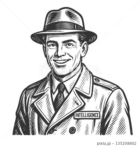intelligence officer in trench coat and hat raster 135208602