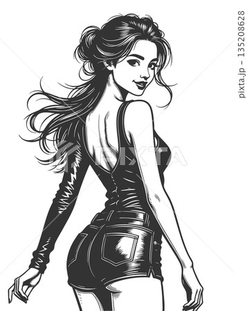 Stylish woman in shorts looking back raster Stylish woman in shorts looking back raster 135208628
