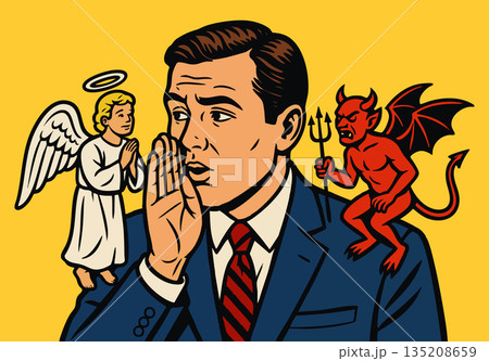 Man torn between angel and devil advice vector 135208659
