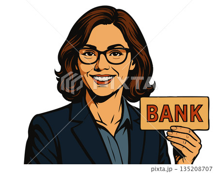 Female banker raster illustration 135208707