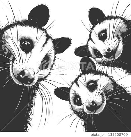 Curious Opossums Looking Down engraving raster 135208709