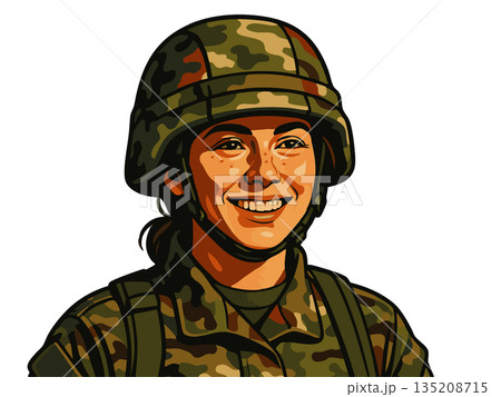 Smiling female soldier raster illustration Smiling female soldier raster illustration 135208715