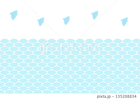 波千鳥の背景イラスト 和柄 水色 波千鳥の背景イラスト 和柄 水色 135208834