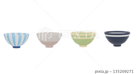 カラフルなお茶碗の3Dイラスト カラフルなお茶碗の3Dイラスト 135209271