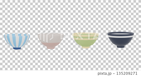 3D illustration of colorful rice bowls 135209271