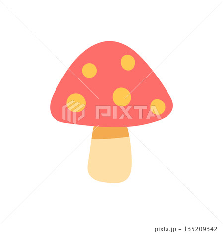 Whimsical mushroom drawing inspired by woodland nature, suitable for fairy gardens, autumn concepts, botanical visuals, and cozy illustrated environments 135209342