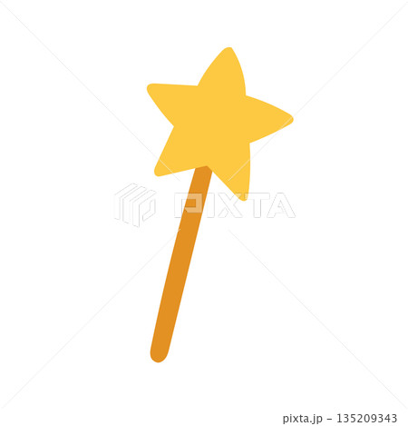 Magical star wand illustration representing spells, imagination, and pretend play, great for fantasy accessories, party graphics, and children themed artwork 135209343