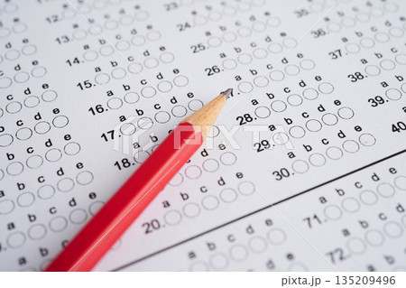 Answer sheets with pencil drawing fill to select choice, education concept. 135209496