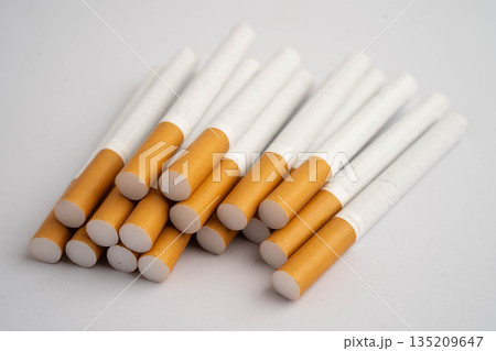 Cigarette, roll tobacco in paper with filter tube, No smoking. Cigarette, roll tobacco in paper with filter tube, No smoking. 135209647