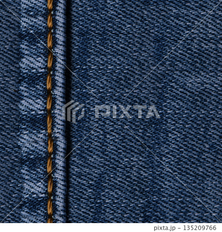Seamless Denim fabric with yellow thread seams, denim jacket, denim pants, for background or fabric sample sale. Seamless Denim fabric with yellow thread seams, denim jacket, denim pants, for background or fabric sample sale. 135209766