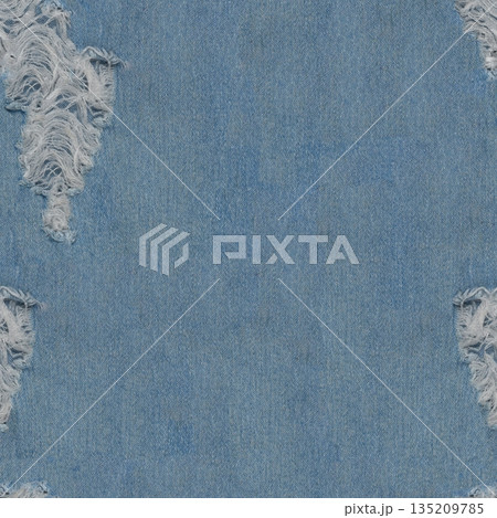 Seamless Ripped blue hipster jeans material. Destroyed denim Cloth texture. Close up. Seamless Ripped blue hipster jeans material. Destroyed denim Cloth texture. Close up. 135209785