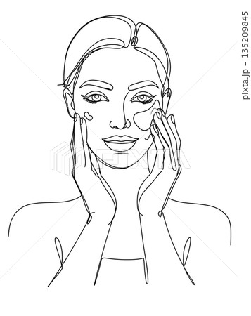 Minimalist Line Drawing of a Woman Using Facial Cream with Both Hands Minimalist Line Drawing of a Woman Using Facial Cream with Both Hands 135209845