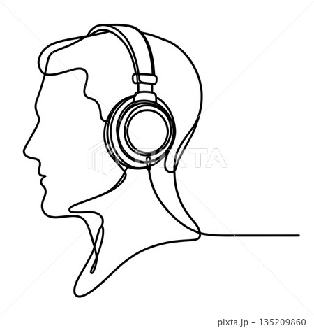 Minimalist Line Art of a Man Listening to Music with Headphones Minimalist Line Art of a Man Listening to Music with Headphones 135209860