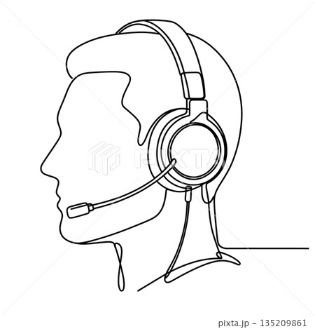 Minimalist Line Art of a Man Wearing a Headset with Microphone Minimalist Line Art of a Man Wearing a Headset with Microphone 135209861