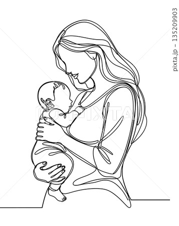Minimalist Continuous Line Art of Motherhood and Maternity 135209903