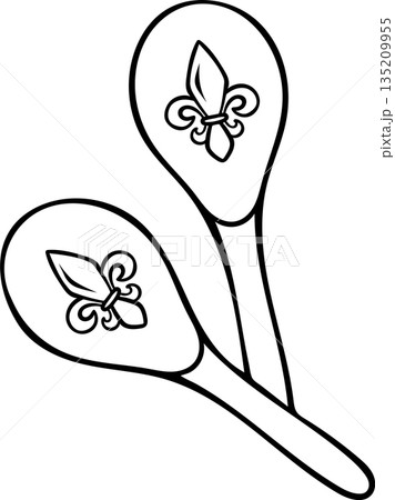Simple black and white doodle of maracas with fleur-de-lis sign. Sketch style icon for Mardi Gras, New Orleans music, carnival Simple black and white doodle of maracas with fleur-de-lis sign. Sketch style icon for Mardi Gras, New Orleans music, carnival 135209955