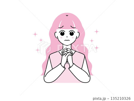 お願いする女の子のイラスト 135210326