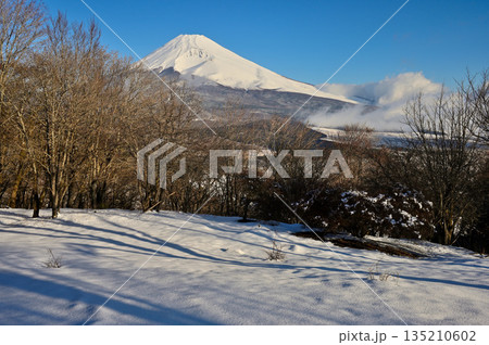 愛鷹山塊 積雪した黒岳山頂より望む朝の富士山 愛鷹山塊 積雪した黒岳山頂より望む朝の富士山 135210602