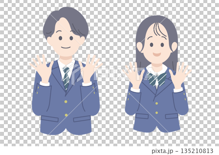 Male and female students waving 135210813