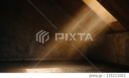 Sunlight Streaming Through Attic Window with Dust Particles Sunlight Streaming Through Attic Window with Dust Particles 135211021