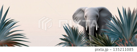 Elephant Surrounded by Tropical Plants in Soft Light Elephant Surrounded by Tropical Plants in Soft Light 135211085