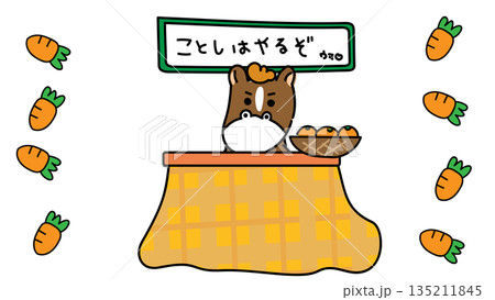 新年の目標を宣言する干支の馬のイラスト 135211845