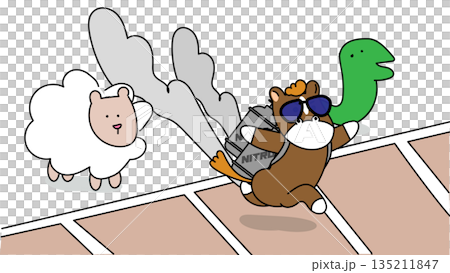 一幅馬匹逃離危險、躲避麻煩的插圖 135211847