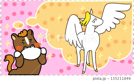 Illustration of a working adult horse who aspires to be his ideal self Illustration of a working adult horse who aspires to be his ideal self 135211849