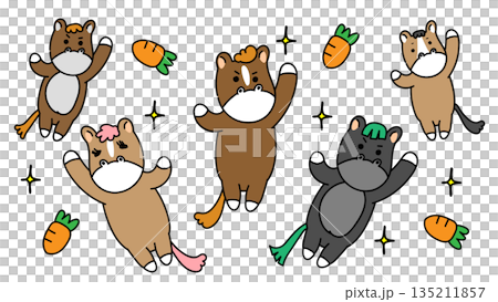 Illustration of animal characters celebrating success together 135211857