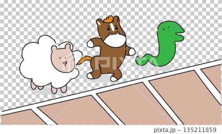 周囲に流されて行動してしまう社会人の馬のイラスト 135211859