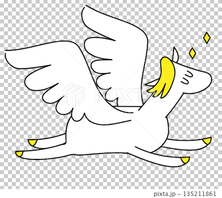 大きく飛躍して前進するペガサスのイラスト 大きく飛躍して前進するペガサスのイラスト 135211861