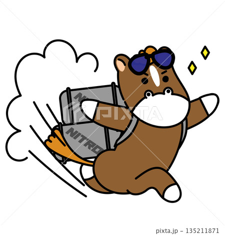 勢いよく行動して仕事を進める社会人の馬のイラスト 135211871