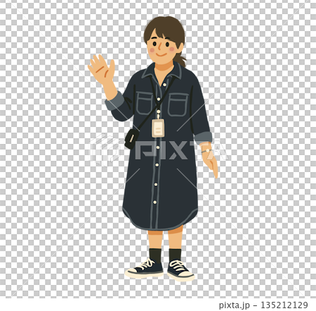 A female office worker waving and greeting A female office worker waving and greeting 135212129