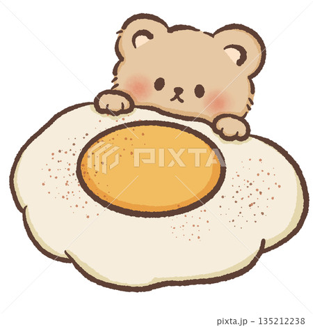 Cute teddy bear character holding a large fried egg sunny side up hand drawn watercolor style breakfast food illustration for kitchen decor nursery art and cafe menu design Cute teddy bear character holding a large fried egg sunny side up hand drawn watercolor style breakfast food illustration for kitchen decor nursery art and cafe menu design 135212238