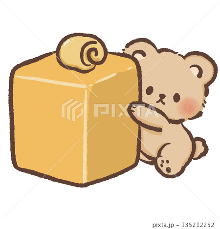 Cute teddy bear character hugging a giant block of yellow butter hand drawn watercolor style dairy product illustration for kitchen wall art bakery branding and nursery decor Cute teddy bear character hugging a giant block of yellow butter hand drawn watercolor style dairy product illustration for kitchen wall art bakery branding and nursery decor 135212252