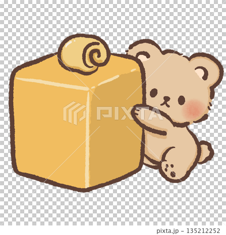 Cute teddy bear character hugging a giant block of yellow butter hand drawn watercolor style dairy product illustration for kitchen wall art bakery branding and nursery decor Cute teddy bear character hugging a giant block of yellow butter hand drawn watercolor style dairy product illustration for kitchen wall art bakery branding and nursery decor 135212252