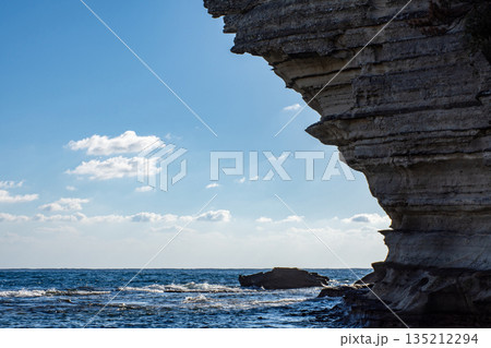 鵜原理想郷の断崖と海	 135212294