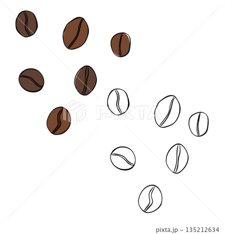 Coffee bean icon set. Isolated hand drawn illustration. Vector graphic line ink colored art. Banner, poster, wrapping paper, sticker, print, modern textile design. Coffee bean icon set. Isolated hand drawn illustration. Vector graphic line ink colored art. Banner, poster, wrapping paper, sticker, print, modern textile design. 135212634