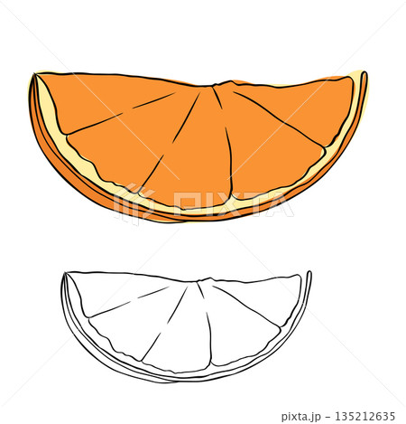 Orange fruit Isolated hand drawn illustration. Vector graphic line ink colored art. Cartoon vitamin juice ingredients. design for fashion graphics, textile prints, fabrics, wallpapers. Orange fruit Isolated hand drawn illustration. Vector graphic line ink colored art. Cartoon vitamin juice ingredients. design for fashion graphics, textile prints, fabrics, wallpapers. 135212635