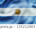 Argentina national flag with light blue white stripes and sun emblem. 135212803