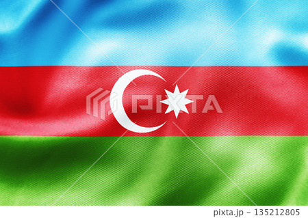 Azerbaijan national flag with blue red green stripes and crescent star. 135212805