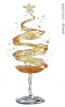 Champagne Glass Art: Christmas Tree Swirl with Star Topper for Holiday Celebration Champagne Glass Art: Christmas Tree Swirl with Star Topper for Holiday Celebration 135212978